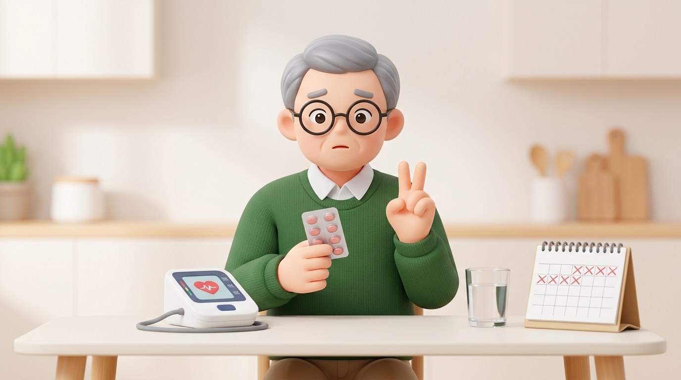 혈압약 복용 시간을 깜빡했을 때 다음 날 두 알을 한꺼번에 먹어도 될까?