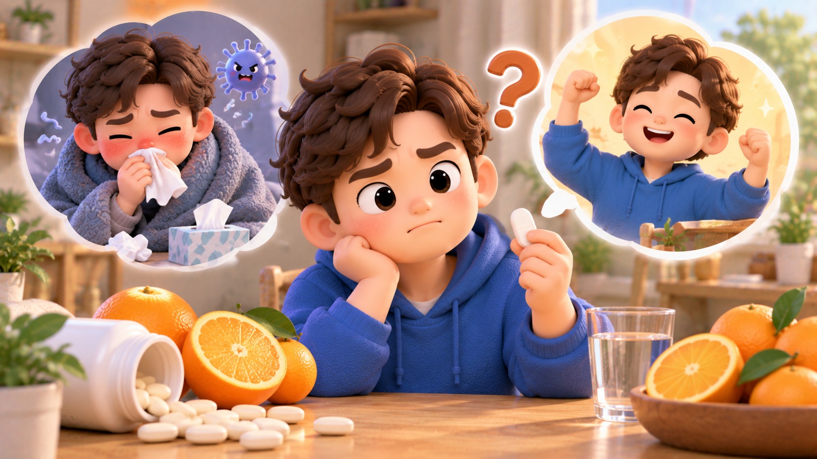 감기 초기 비타민 C를 고용량으로 먹으면 증상이 금방 가라앉을까?