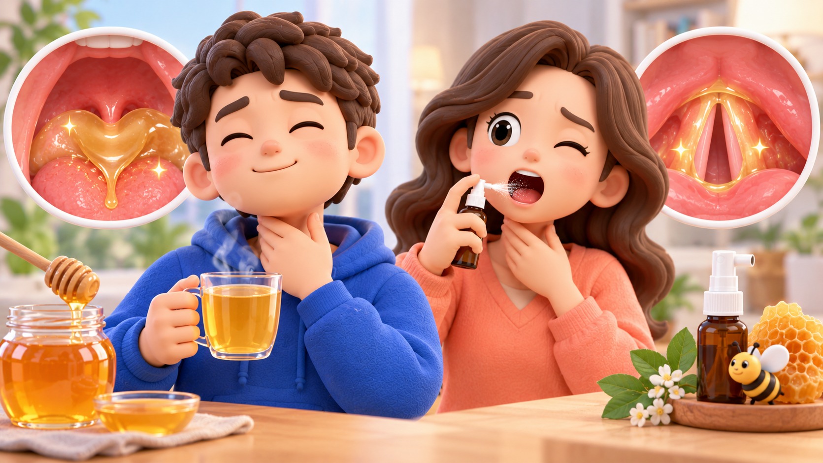 인두염과 후두염 초기 꿀물과 프로폴리스 스프레이의 점막 코팅 효과