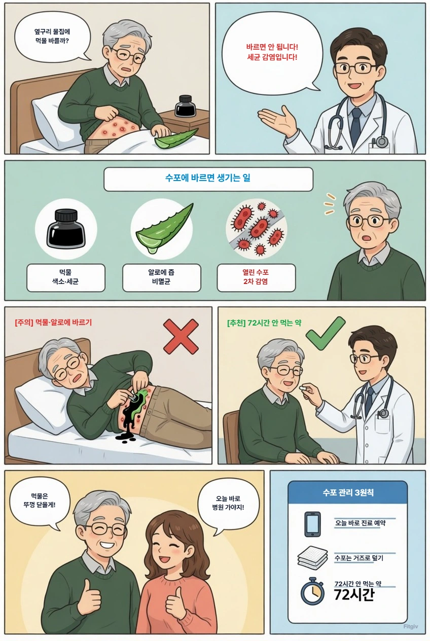 대상포진 수포에 먹물 바르지 마세요